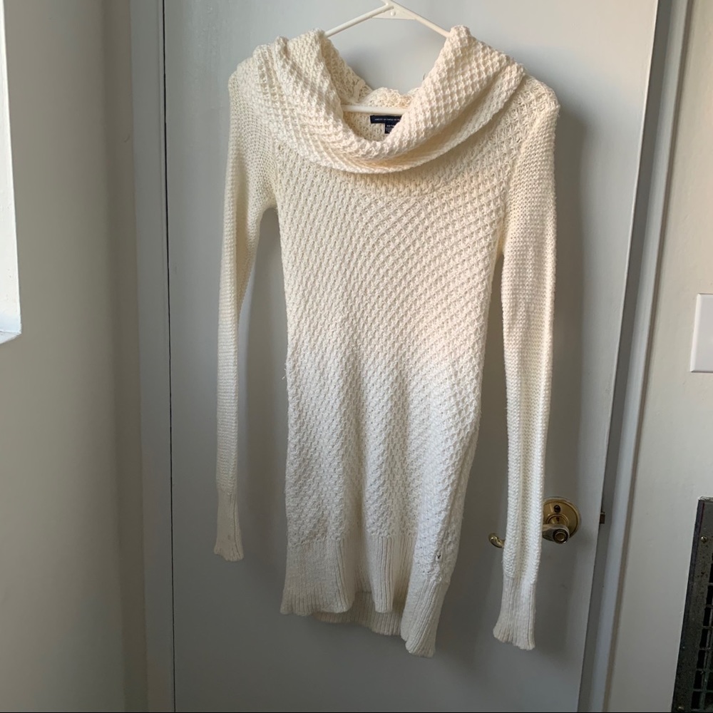 White Cowl Neck Long Sweater
